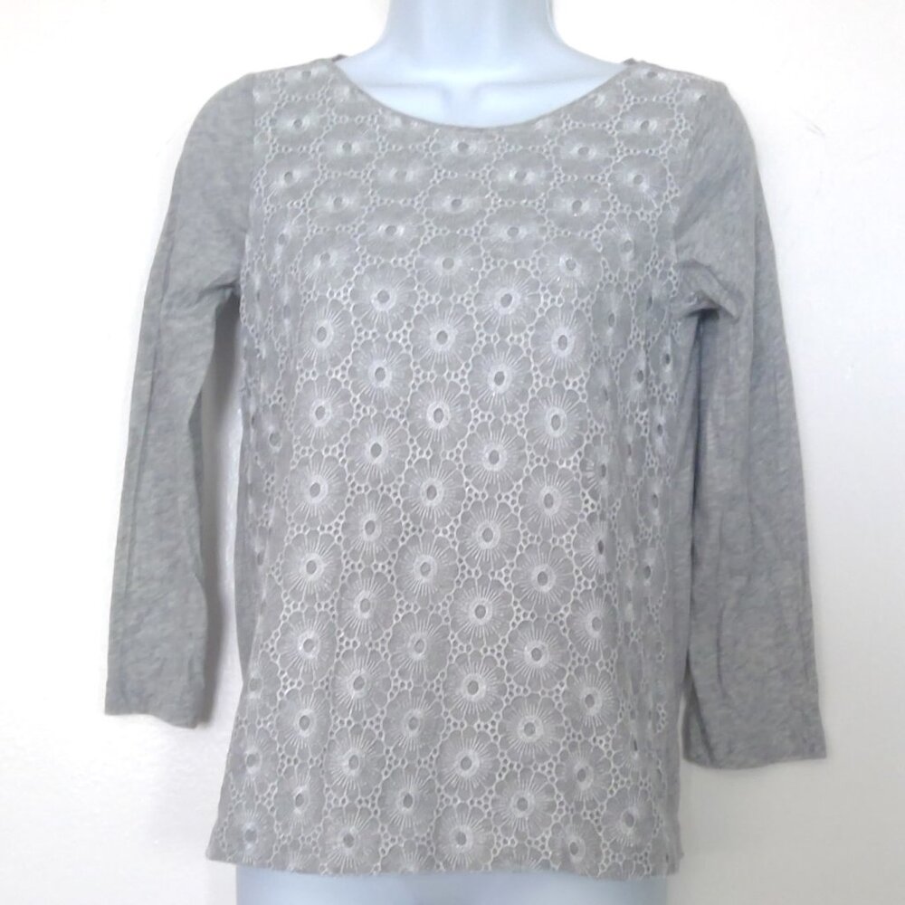 Dressy  J.Crew Gray Top W/ Metallic Thread Floral Stretch 3/4 Sleeve Sz XXS